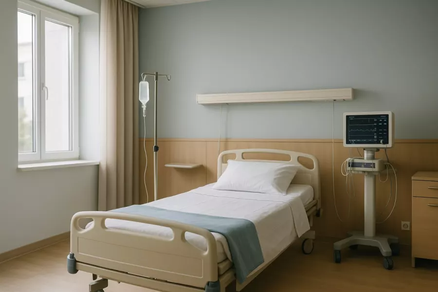 Палата наркологического стационара: кровать, тумба, окно